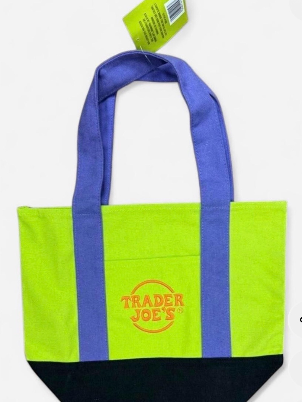 Lime Green Canvas Tote with Purple Handles